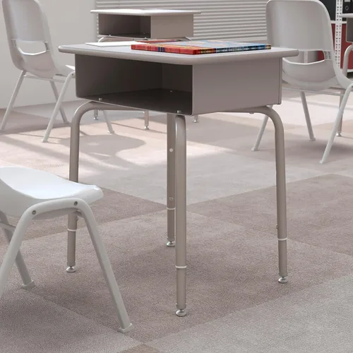 Miniatura 2 de Flash Furniture Billie - Escritorio para estudiantes – Escritorio escolar de granito gris – Marco de metal plateado – 24 pulgadas de ancho x 18