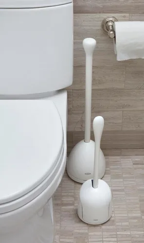 Miniatura 9 de OXO Good Grips Cepillo de inodoro compacto con contenedor y recipiente, cepillo para taza de baño y soporte con puerta automática para contenedor