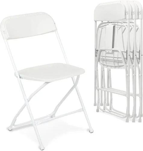 Paquete de 4 sillas plegables, sillas plegables blancas duraderas, sillas plegables de metal resistentes para uso en interiores y exteriores,