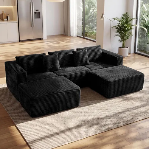 110" Sofá seccional modular con 2 otomanos móviles, sofás nube para sala de estar, sofá de forma U con asiento profundo sin huesos, lujosa tela de