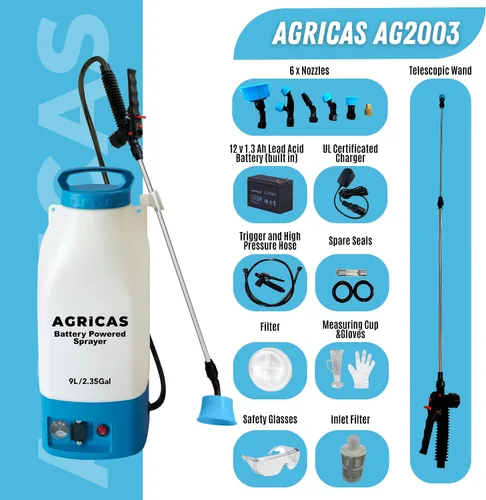 Miniatura 3 de Pulverizador de mochila a batería de 2.35 galones, pulverizador multifuncional para césped y jardín con boquillas ajustables, varita telescópica