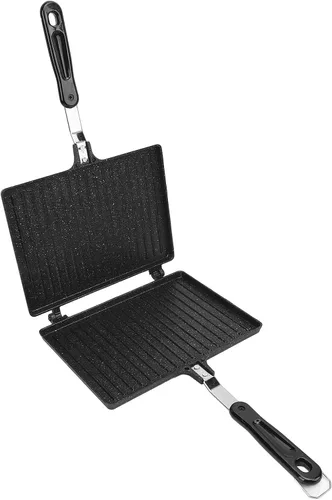 Miniatura 4 de WALFRONT Máquina de sándwiches tostados para estufa, fabricante de panini a la parrilla antiadherente, aleación de aluminio para gofres, desayuno