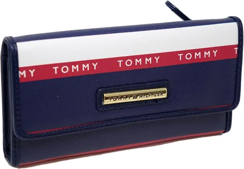 Tommy Hilfiger Cartera de chequera con logotipo de color azul marino rojo y blanco para mujer Azul marino talla única Chequera