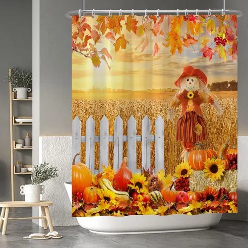Miniatura 30 de Cortina de ducha de fantasma y gato negro para niños, 36 x 72 pulgadas, espeluznante y bonita, cortina de baño de Halloween con 6 ganchos, cortina