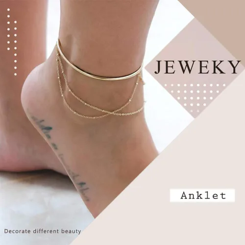 Miniatura 6 de Jeweky Boho - Tobilleras con lentejuelas en capas para pies y niñas plateado