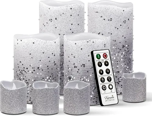 Miniatura 13 de FURORA LIGHTING Velas sin llama verde ombré, cera real, brillo ajustable, control remoto y temporizador, 4 pilares (3 x 4, 3 x 6) y 4 votivos