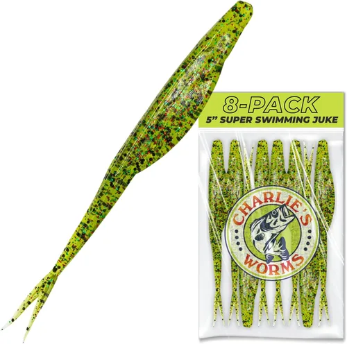 Charlie's Worms Cebo de pesca artificial, súper juke de natación de agua dulce y salada, señuelos de pesca perfumados suave cebo 8 unidades Rojo