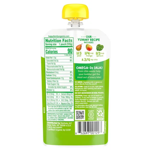 Miniatura 8 de Happy Tot Etapa orgánica 4 Super Foods Peras Mangos y espinacas + Super Chia, 4.22 onzas Bolsa (Paquete de 16) (Embalaje puede variar) Sin GMO