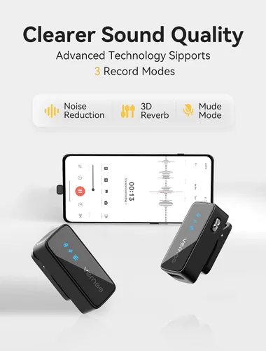 Miniatura 5 de Micrófono Lavalier inalámbrico para iPhone 16 15, Android, tableta, PC, mini micrófono de 3 niveles con reducción de ruido AI, micrófono de iPhone