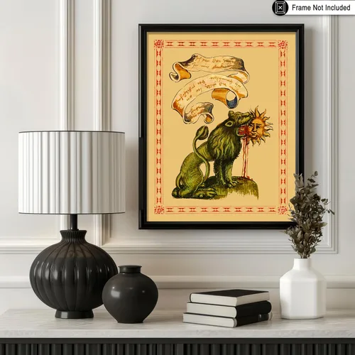 Miniatura 3 de Poster Master Póster vintage, estampado retro de león verde devorando el sol, arte hermético, arte de mitología, regalo para hombres y mujeres