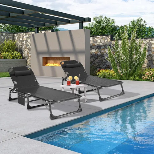 Miniatura 5 de ABORON Catres de campamento de 5 posiciones para adultos, catre de dormir plegable al aire libre, tumbona plegable con almohada, silla reclinable