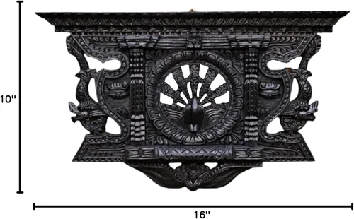 Miniatura 4 de Marco de ventana hecho a mano de madera maciza de pavo real de 21 pulgadas, escultura de pared Ankhi Jhyal, patrimonio mundial nepalí, antiguo