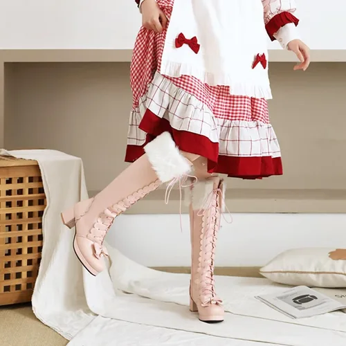 Miniatura 6 de Botas altas hasta la rodilla con plataforma para mujer, con lazo de invierno, con cremallera, botines largos Kawaii