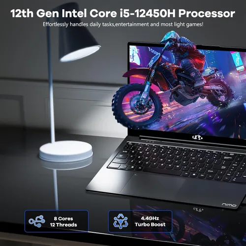 Miniatura 2 de NIMO Portátil FHD IPS de 15.6 pulgadas, i5-12450H de 8 núcleos (Beats i7-11800H), 16 GB RAM 1 TB SSD, teclado retroiluminado, huella digital