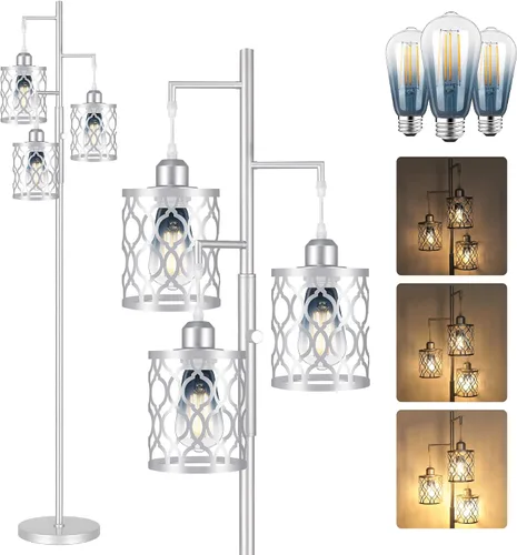 Miniatura 10 de ROTTOGOON - Lámpara de pie dorada de 68 pulgadas, industrial, regulable, alta, rústica, de 3 luces, con 3 bombillas E26 de 6 W, diseño de árbol