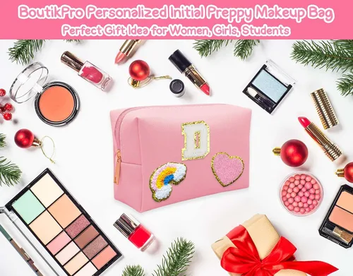 Miniatura 6 de Bolsa de Maquillaje Preppy, Estuche de Lápices de Cuero PU Premium Impermeable Bolsa de Cosméticos con Sonrisa Corazón Arcoíris Bonita Bolsa