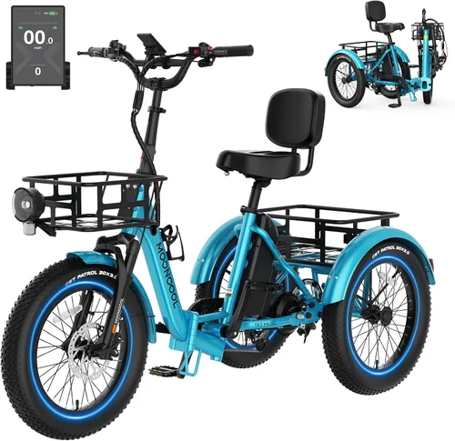 Miniatura 19 de MOONCOOL Electric Tricycle for Adults, 500W/750W Folding Electric Trike for Adults, 20"x3.0" Fat Tire 3 Wheel Electric Bike, Aluminum Frame