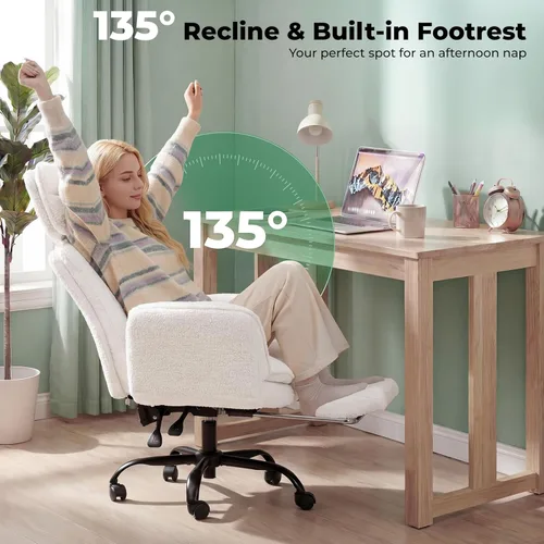 Miniatura 7 de HOMRELEXA Silla de oficina Criss Cross con reposabrazos y ruedas, cómoda silla de tocador de terciopelo, sillas ejecutivas ergonómicas para Blanco