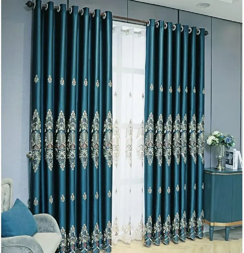 Miniatura 7 de Amidoudou 1 par de cortinas bordadas jacquard europeas de lujo para sala de estar y dormitorio (azul, 51 x 84 pulgadas)