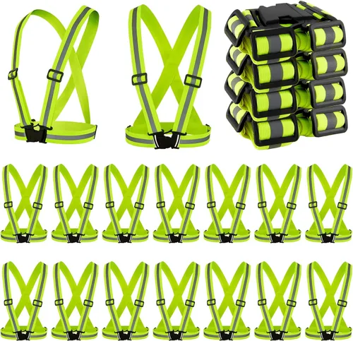 Miniatura 17 de Hercicy 20 chalecos reflectantes de alta visibilidad, correas ajustables para equipo de correr, reflector ligero para construcción (negro)