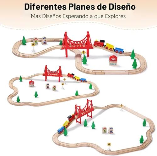 Miniatura 2 de SainSmart Jr. Juego de Tren de Madera para Niños Pequeños - Vías de Madera de Doble Cara Compatible con Brio, Thomas, Melissa y Doug - Expandible