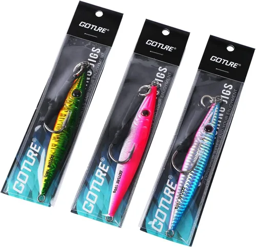 Miniatura 6 de Goture Fishing Jigs Saltwater 60g-200g with Assist Hook, Glow Vertical Jigs, Speed Fast Lead Jig Sea Fishing Jigging Spoon Lures for Tuna, Salmon