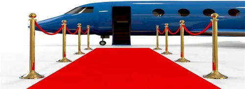 Miniatura 8 de AOFOTO Telón de fondo de alfombra roja para recogida en el aeropuerto, de 5 x 3 pies, pancarta dorada de lujo, puerta abierta, fondo de avión