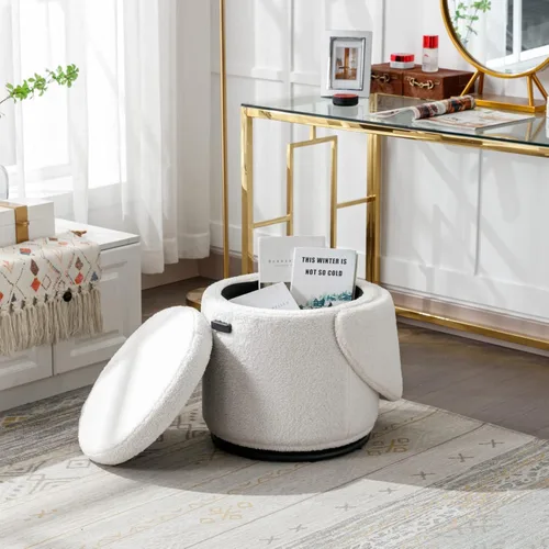 Miniatura 5 de Ya-Home Silla Otomana Giratoria Moderna para Tocador, Sillas de Club Tipo Barril Tapizadas en Sherpa con Giro de 360° y Almacenamiento, Cómodo