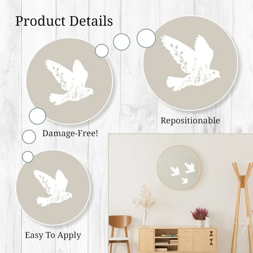 Miniatura 3 de Calcomanías de espejo de pájaro floral blanco – Calcomanías de vinilo elegantes y versátiles para espejos, paredes, puertas, ventanas, fáciles