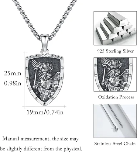 Miniatura 222 de Collar con colgante de plata de ley 925 con medalla de San Patrón, joyería religiosa para hombres y mujeres, con cadena de acero inoxidable 316L