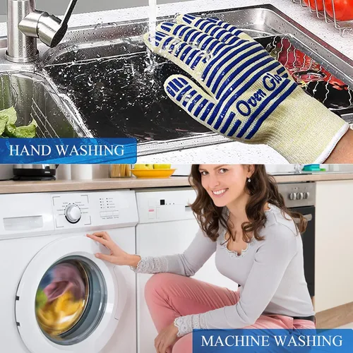 Miniatura 5 de Guantes de horno, guantes de parrilla resistentes al calor de 540 grados, guantes de silicona antideslizantes para superficies calientes con dedos