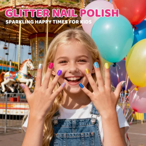 Miniatura 2 de Juego de esmaltes de uñas con purpurina para niños, 10 colores brillantes, no tóxicos, a base de agua, de secado rápido, para fiestas de niños