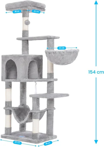 Miniatura 3 de Hey-brother Árbol para gatos con hamaca grande, torre para gatos de varios niveles para gatos de interior, condominio para gatos con postes claro