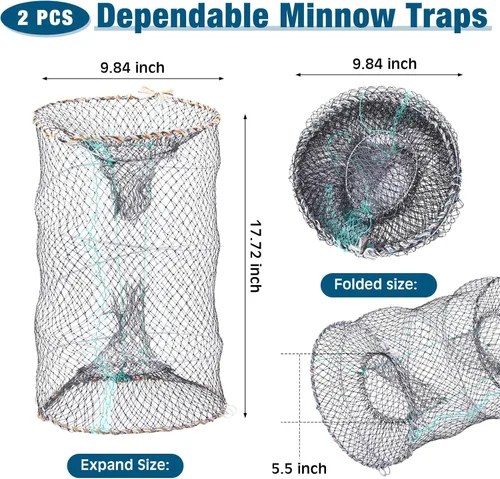 Miniatura 2 de 6 trampas de red de pesca plegables portátiles, trampa para cangrejos, trampa para pececillos, red de aterrizaje de pesca con mango de caña
