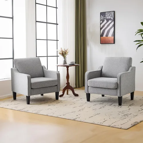 Miniatura 14 de VINGLI Juego de 2 Sillas de Acento Modernas, Sillas Beige para Sala de Estar, Sillón Cómodo para Dormitorio, Silla de Sofá Tapizada, Silla