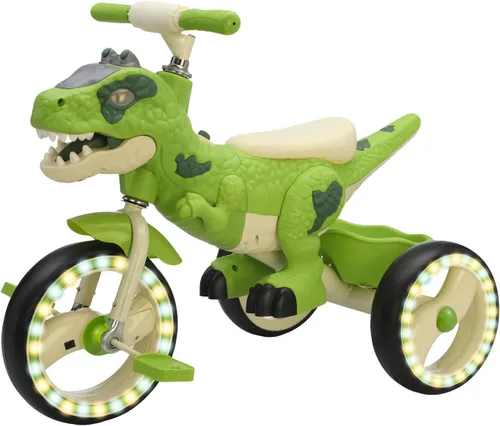 Miniatura 9 de Triciclo de dinosaurio para niños, triciclo para niños pequeños, rueda grande con música, cesta de almacenamiento, bicicleta para niños preescolares