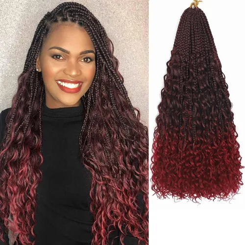 Miniatura 34 de Flagship 9 Paquetes Goddess Box Braids Cabello de Ganchillo para Mujeres Negras - 10 Pulgadas Pre-enrollado con Puntas Rizadas, Estilo Bohemio