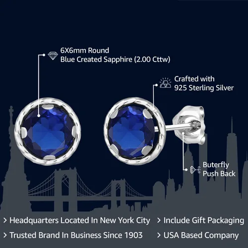 Miniatura 2 de Gem Stone King Aretes redondos de plata de ley 925 con piedra natal de 0.236 in para mujer