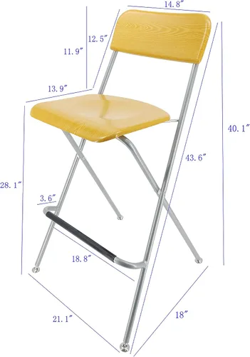 Miniatura 2 de FixtureDisplays® Silla alta plegable Taburete de bar Silla plegable de metal de madera Dos paquetes 11036-NF
