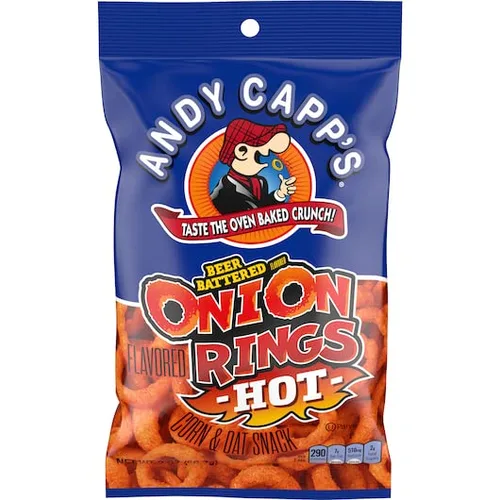 Andy Capp's - Anillos de cebolla rebozada con cerveza caliente, bolsa de 2 onzas, (paquete de 3)