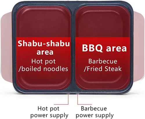 Miniatura 2 de Olla Caliente con Parrilla, Olla Caliente Eléctrica y Sartén, Olla Shabu Shabu con Parrilla, Olla Shabu Shabu Antiadherente de Interior 2 en 1