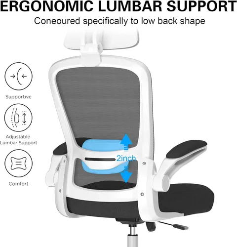 Miniatura 3 de Mimoglad Silla de Oficina, Silla de Escritorio Cómoda - Silla Ergonómica de Computadora de Respaldo Alto con Soporte Lumbar Ajustable y Negro mate