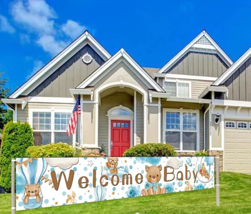 Miniatura 3 de Cartel grande azul de bienvenida para baby shower, suministros de decoración de fiesta de revelación de género, decoraciones de bienvenida