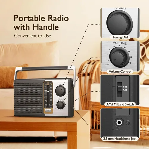 Miniatura 3 de Yewrich Radio AM FM con la mejor recepción, radios transistores portátiles que funcionan con pilas, conector para auriculares, alimentación de CA