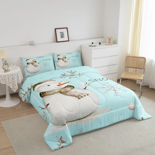 Miniatura 3 de Erosebridal Juego de ropa de cama Kawaii de muñeco de nieve tamaño individual para niños y niñas, juego de ropa de cama de feliz año nuevo, edredón