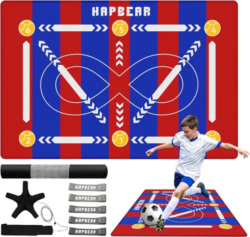 Miniatura 10 de HAPBEAR Alfombrilla de entrenamiento de fútbol de 0.2 pulgadas, equipo de entrenamiento de fútbol para el juego de pies y el dominio del balón
