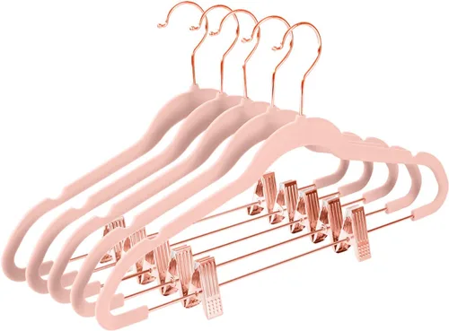 Miniatura 10 de MIZGI - Perchas premium de terciopelo negro para pantalones con clips ajustables (paquete de 20) Perchas delgadas para faldas - Perchas