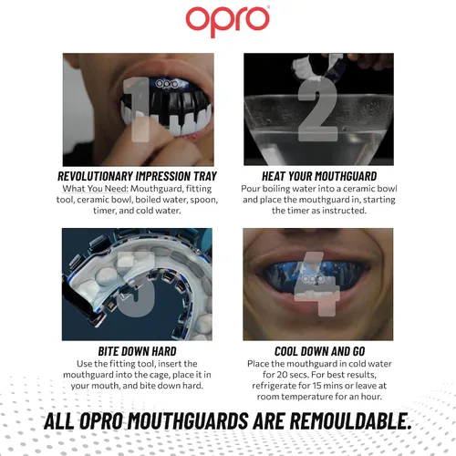 Miniatura 5 de OPRO Protector bucal instantáneo de ajuste personalizado, comodidad y ajuste a nivel de dentista - Protector bucal moldeable para fútbol americano