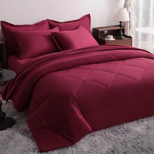 Miniatura 28 de NTBAY Juego de edredón Twin con sábanas, juego de ropa de cama Twin suave y transpirable de 5 piezas, cama Twin en una bolsa, juego de edredón Gris