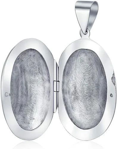 Miniatura 2 de Bling Jewelry Medallones de Fotos Ovalados de Estilo Vintage Personalizados con Grabado de Hojas Florales para Mujeres, Collar Colgante de Plata